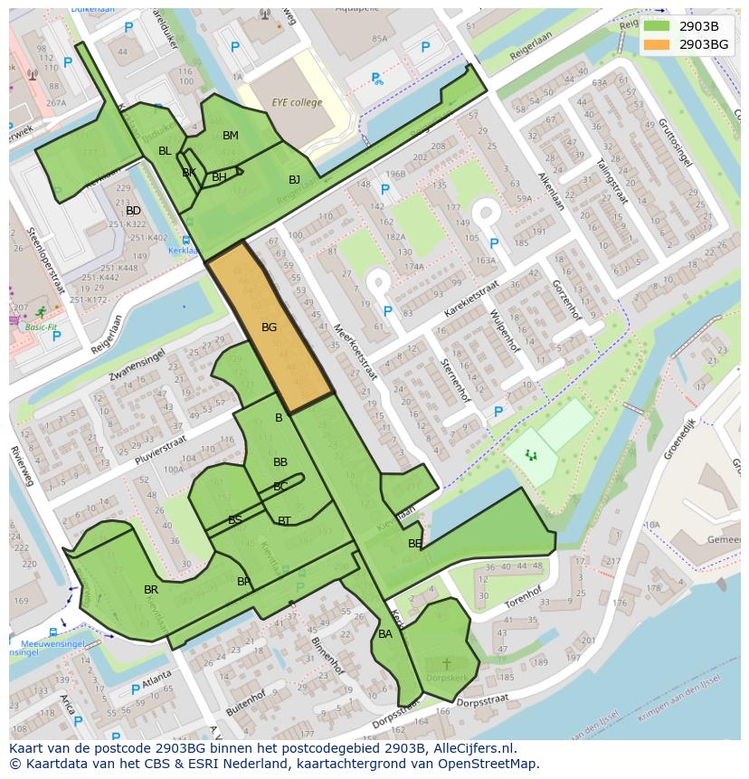 Afbeelding van het postcodegebied 2903 BG op de kaart.