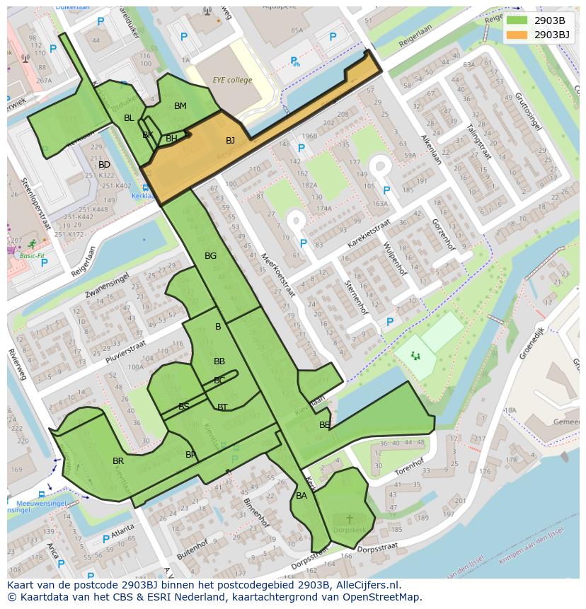 Afbeelding van het postcodegebied 2903 BJ op de kaart.