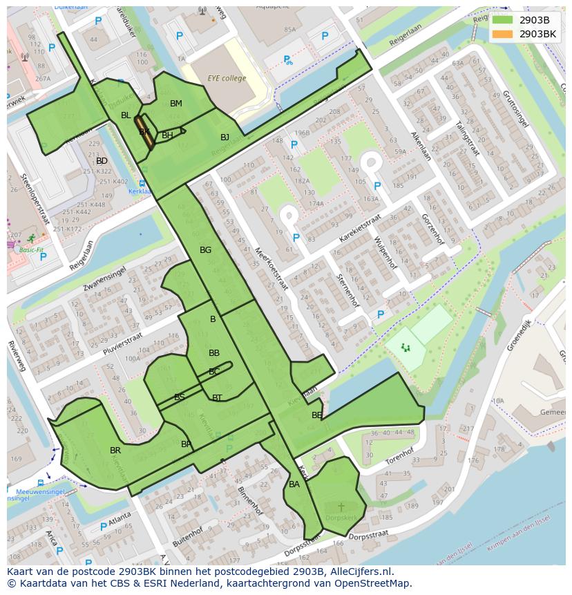 Afbeelding van het postcodegebied 2903 BK op de kaart.