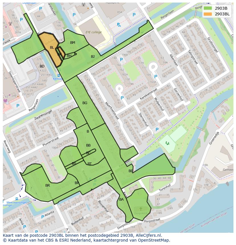 Afbeelding van het postcodegebied 2903 BL op de kaart.