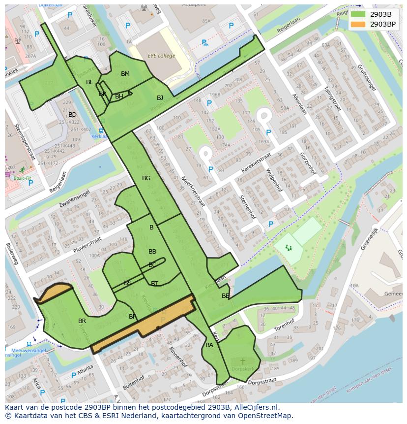 Afbeelding van het postcodegebied 2903 BP op de kaart.