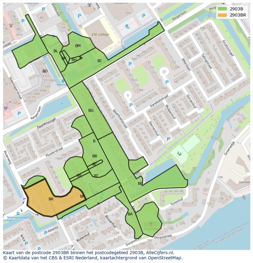 Afbeelding van het postcodegebied 2903 BR op de kaart.