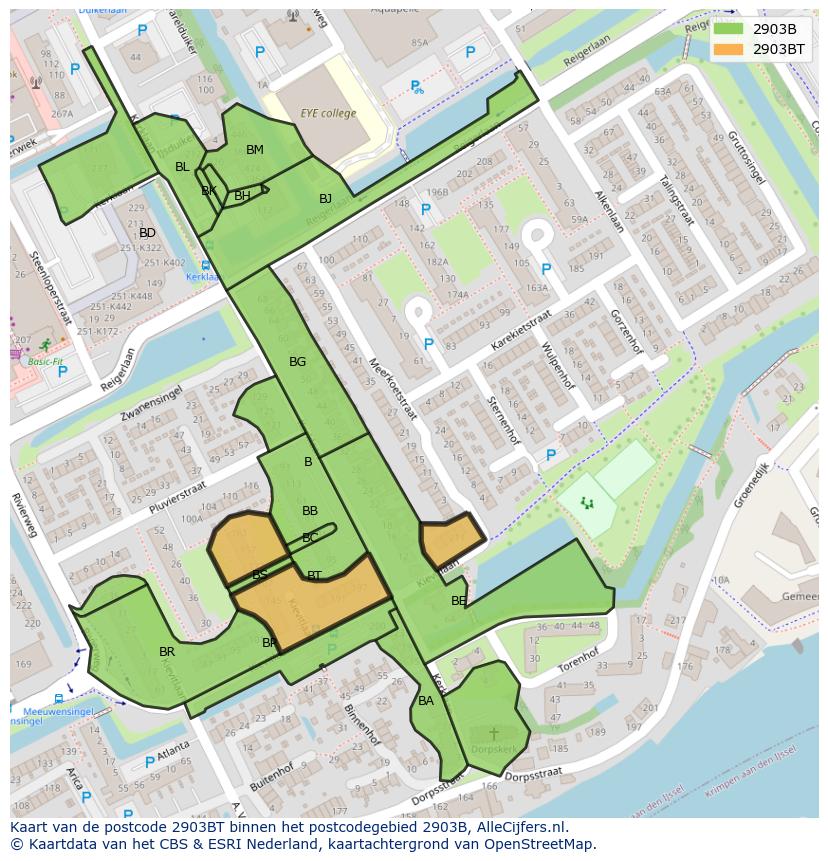 Afbeelding van het postcodegebied 2903 BT op de kaart.