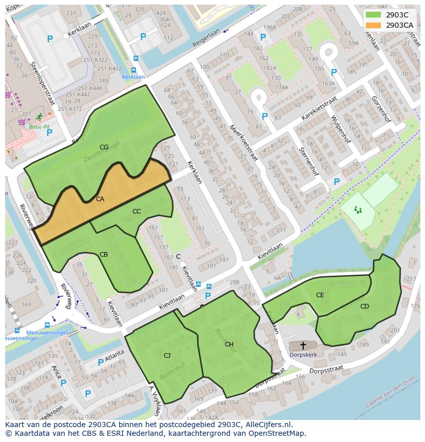 Afbeelding van het postcodegebied 2903 CA op de kaart.