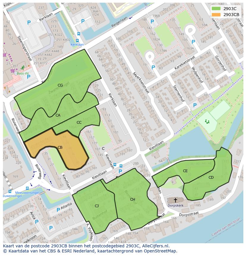 Afbeelding van het postcodegebied 2903 CB op de kaart.