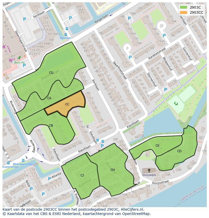 Afbeelding van het postcodegebied 2903 CC op de kaart.