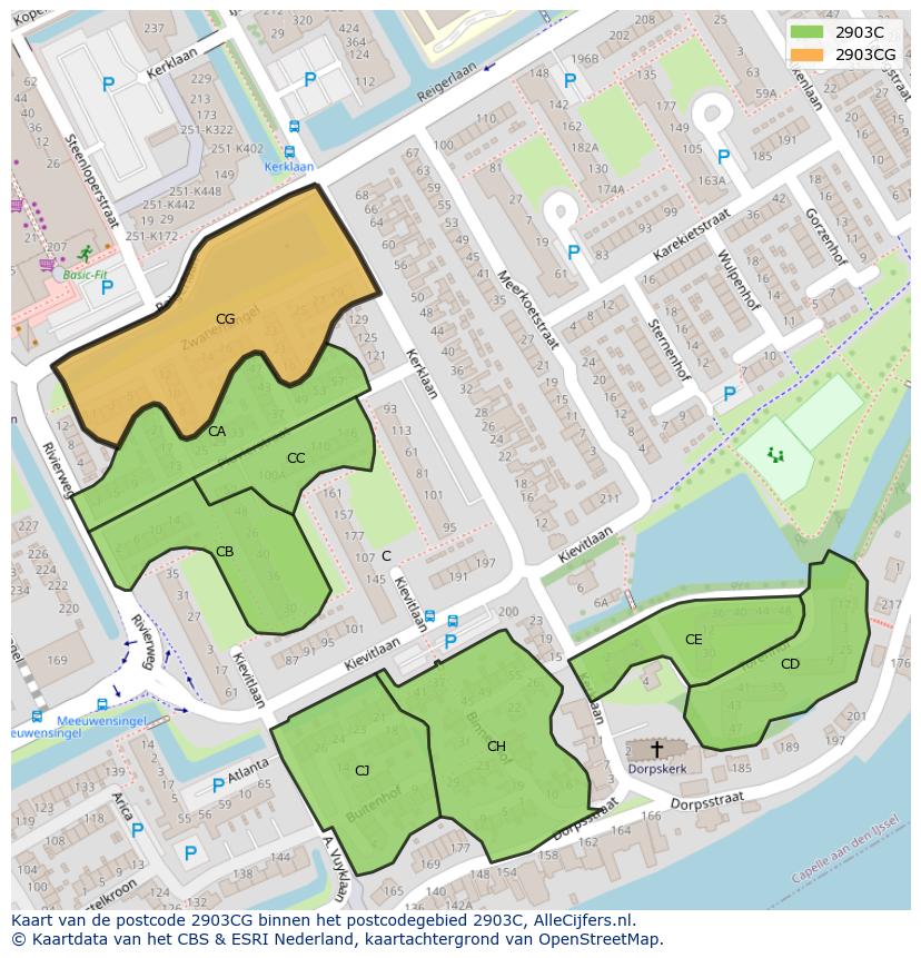 Afbeelding van het postcodegebied 2903 CG op de kaart.