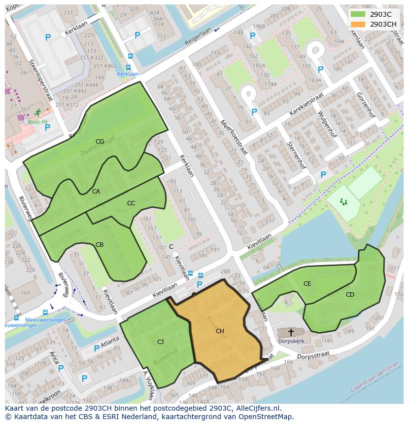 Afbeelding van het postcodegebied 2903 CH op de kaart.