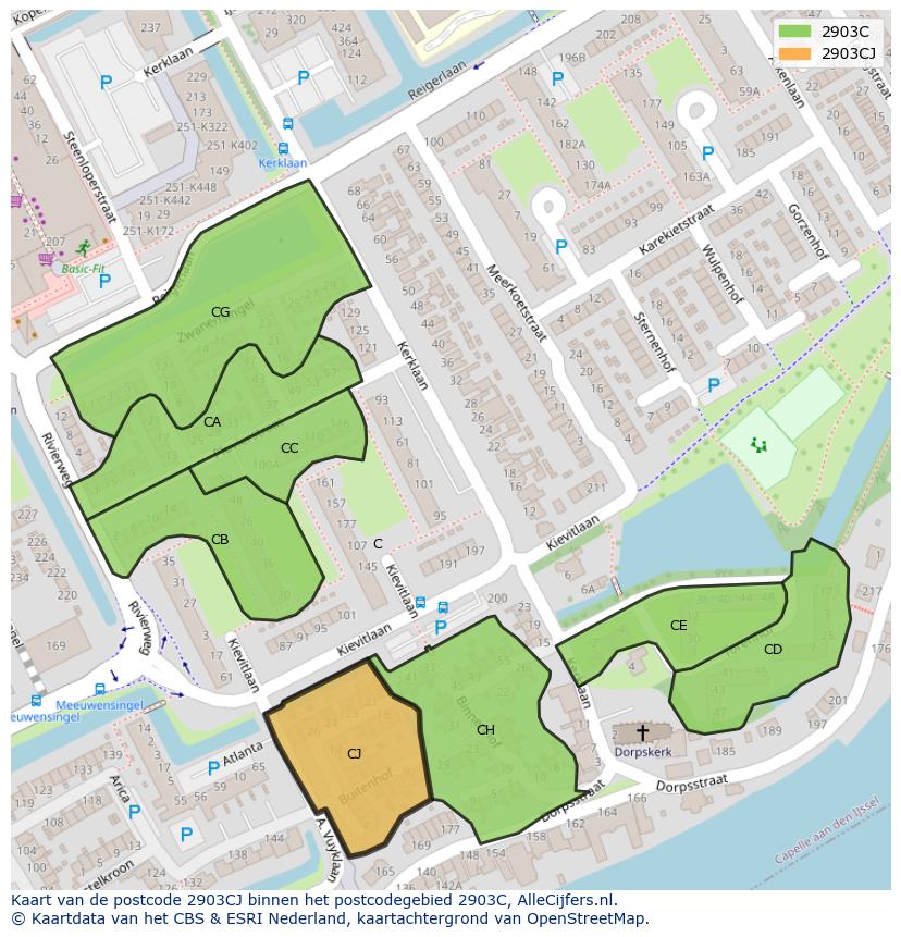 Afbeelding van het postcodegebied 2903 CJ op de kaart.