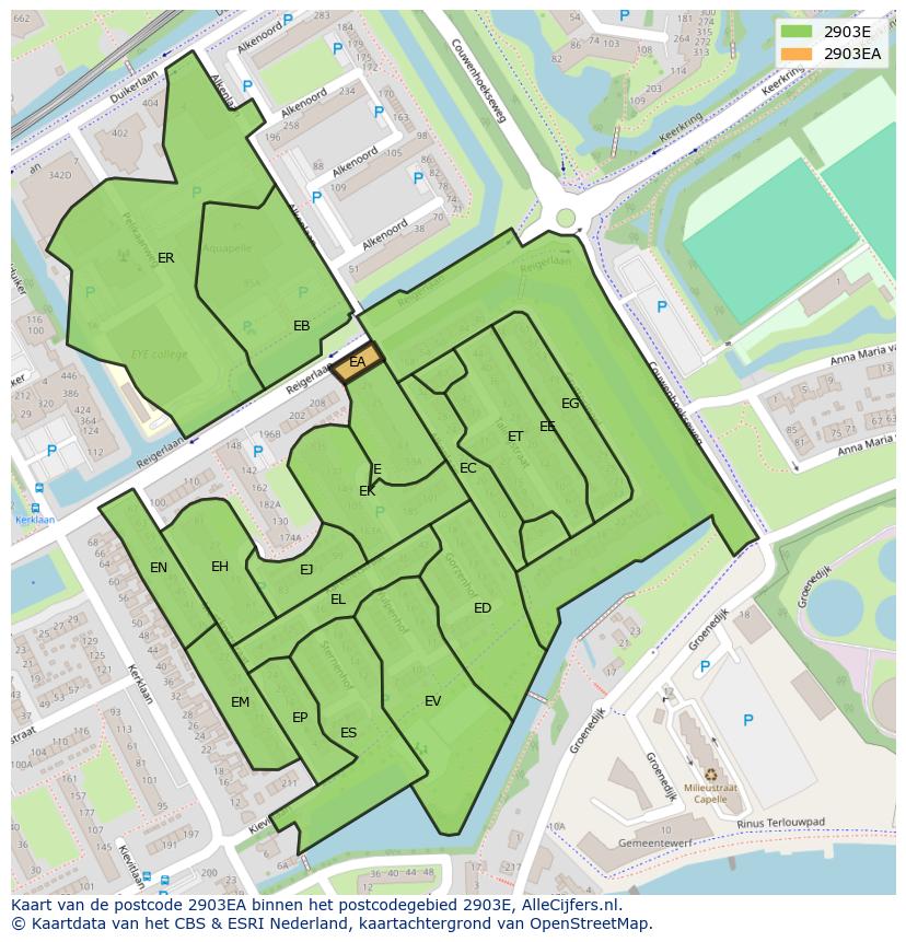Afbeelding van het postcodegebied 2903 EA op de kaart.