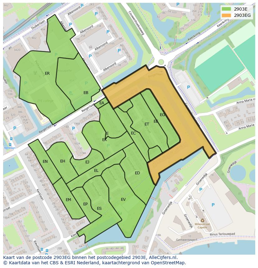 Afbeelding van het postcodegebied 2903 EG op de kaart.