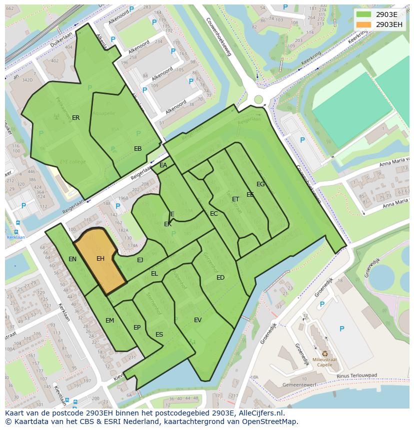 Afbeelding van het postcodegebied 2903 EH op de kaart.