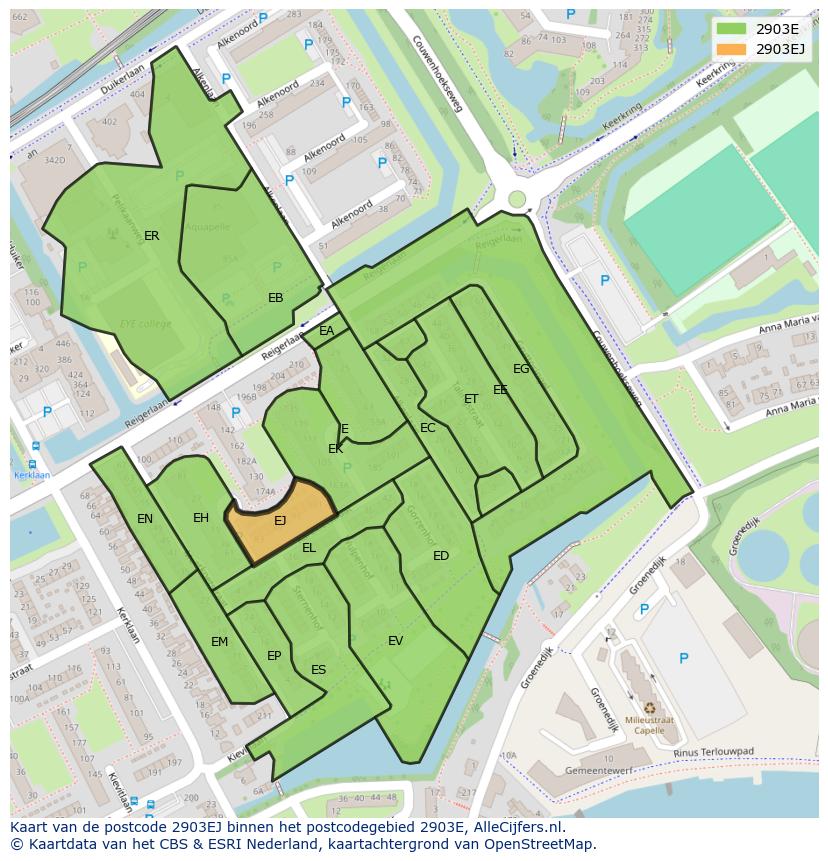 Afbeelding van het postcodegebied 2903 EJ op de kaart.