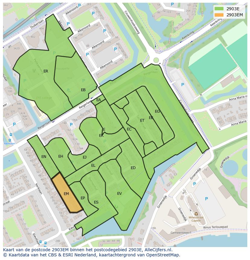 Afbeelding van het postcodegebied 2903 EM op de kaart.