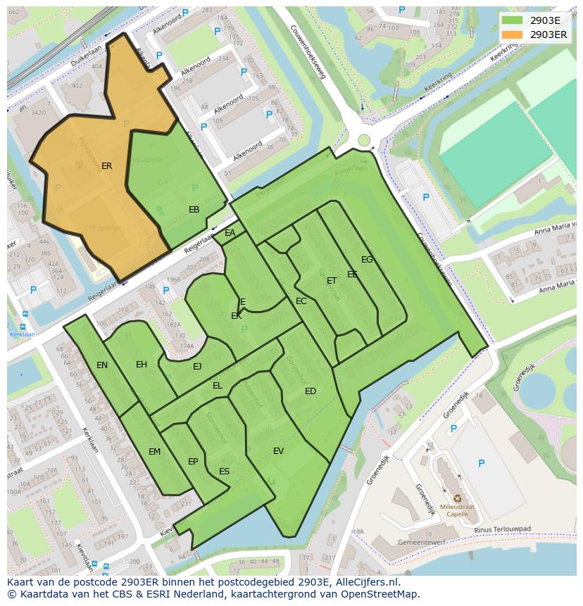 Afbeelding van het postcodegebied 2903 ER op de kaart.