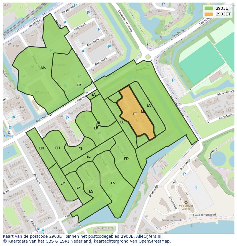 Afbeelding van het postcodegebied 2903 ET op de kaart.