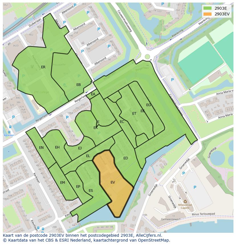 Afbeelding van het postcodegebied 2903 EV op de kaart.