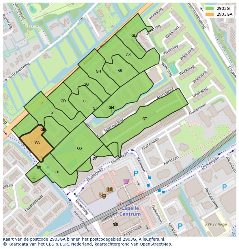 Afbeelding van het postcodegebied 2903 GA op de kaart.