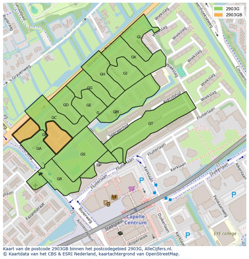 Afbeelding van het postcodegebied 2903 GB op de kaart.