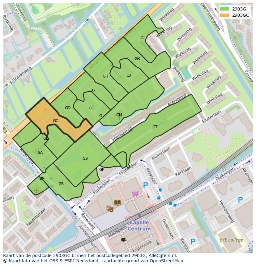 Afbeelding van het postcodegebied 2903 GC op de kaart.