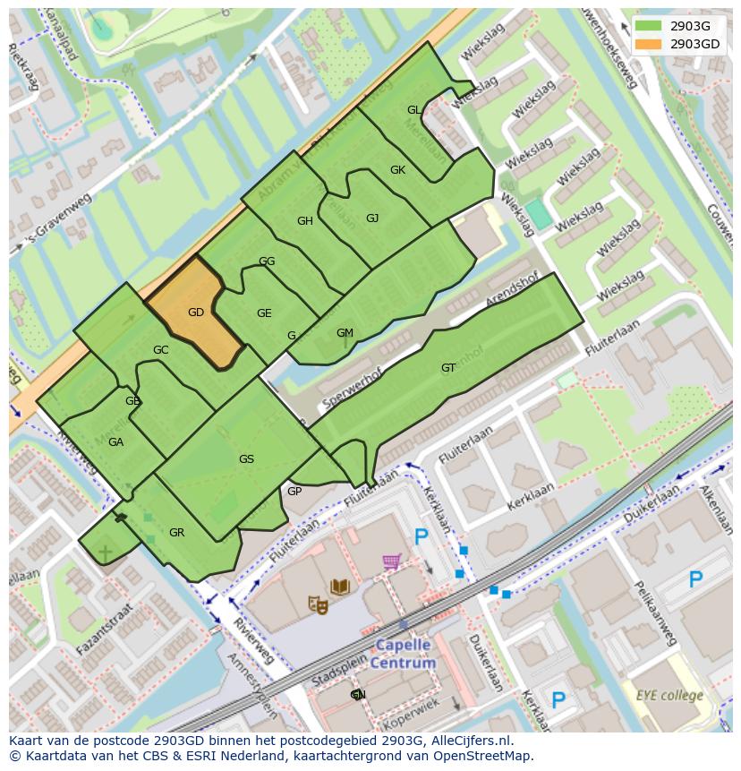 Afbeelding van het postcodegebied 2903 GD op de kaart.