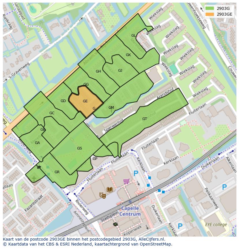 Afbeelding van het postcodegebied 2903 GE op de kaart.
