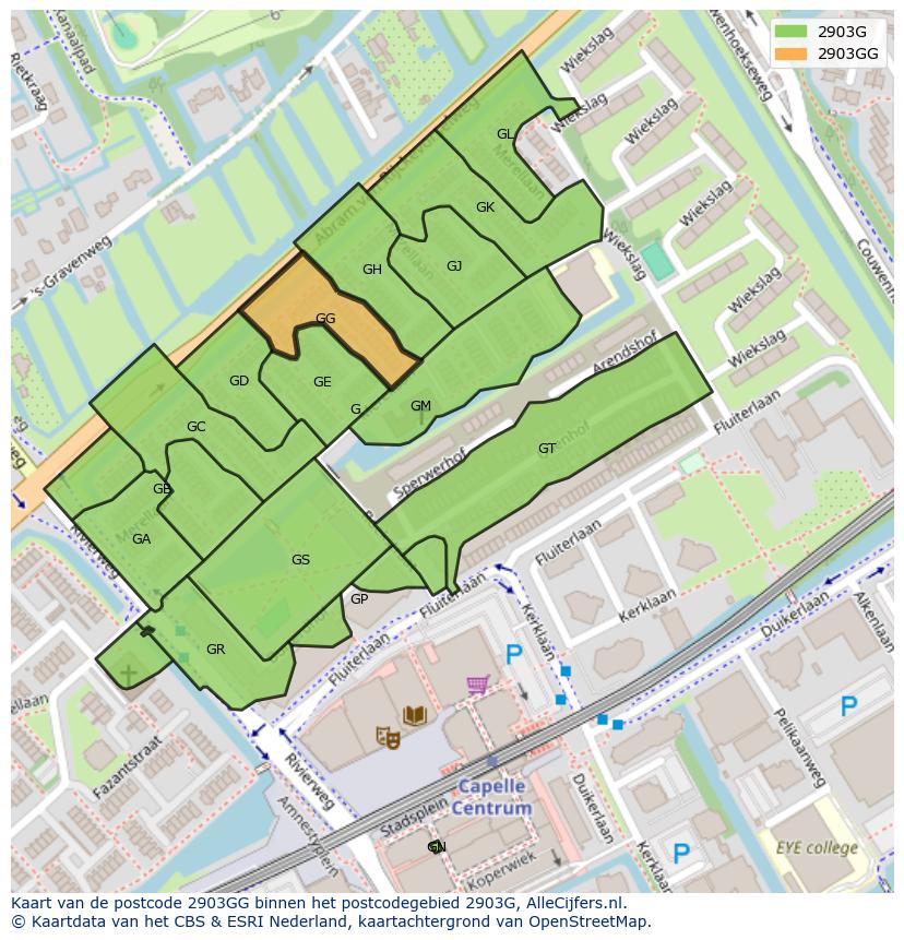 Afbeelding van het postcodegebied 2903 GG op de kaart.