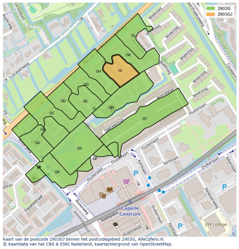 Afbeelding van het postcodegebied 2903 GJ op de kaart.