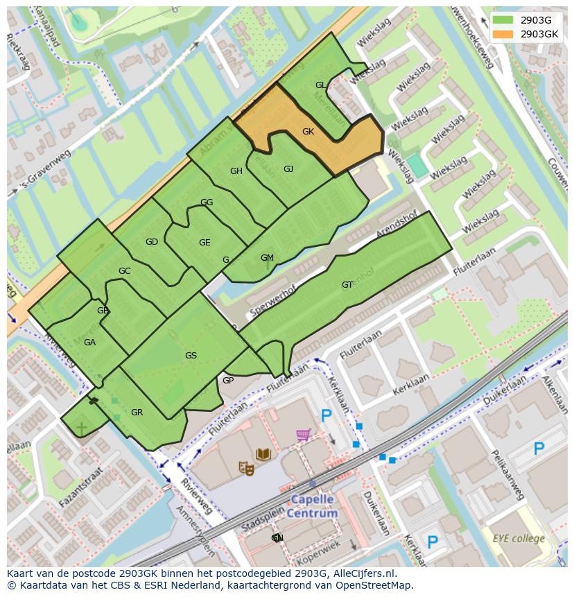 Afbeelding van het postcodegebied 2903 GK op de kaart.