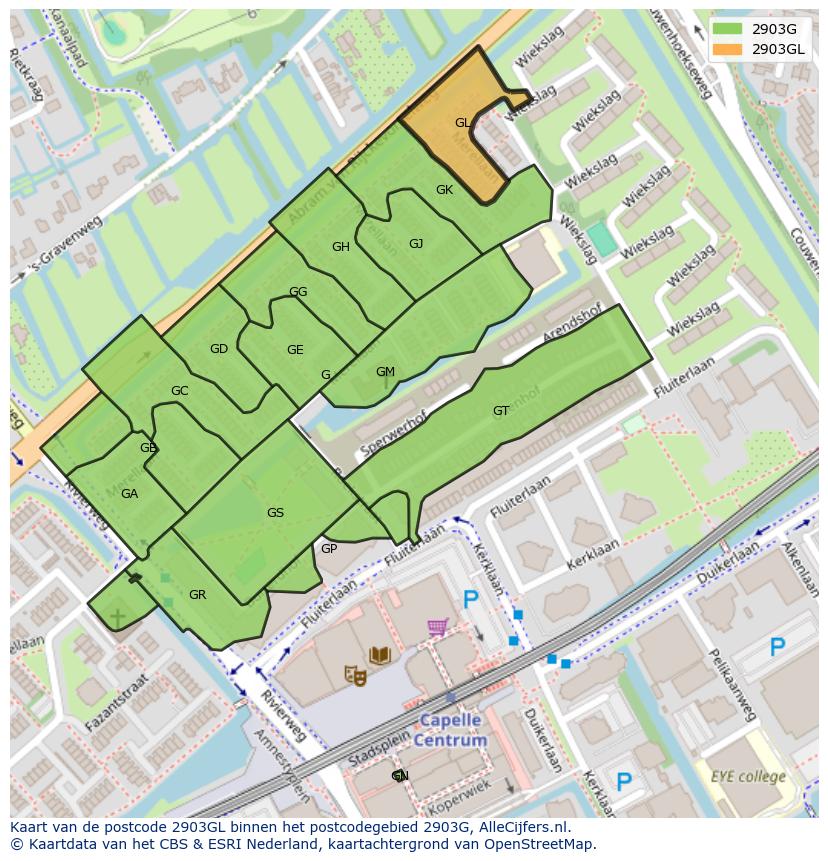 Afbeelding van het postcodegebied 2903 GL op de kaart.