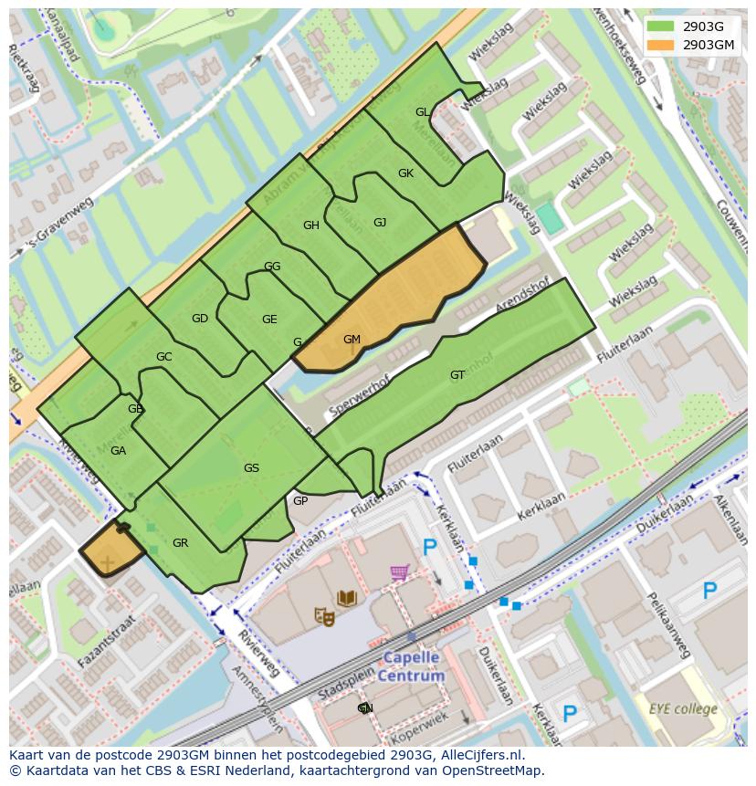 Afbeelding van het postcodegebied 2903 GM op de kaart.