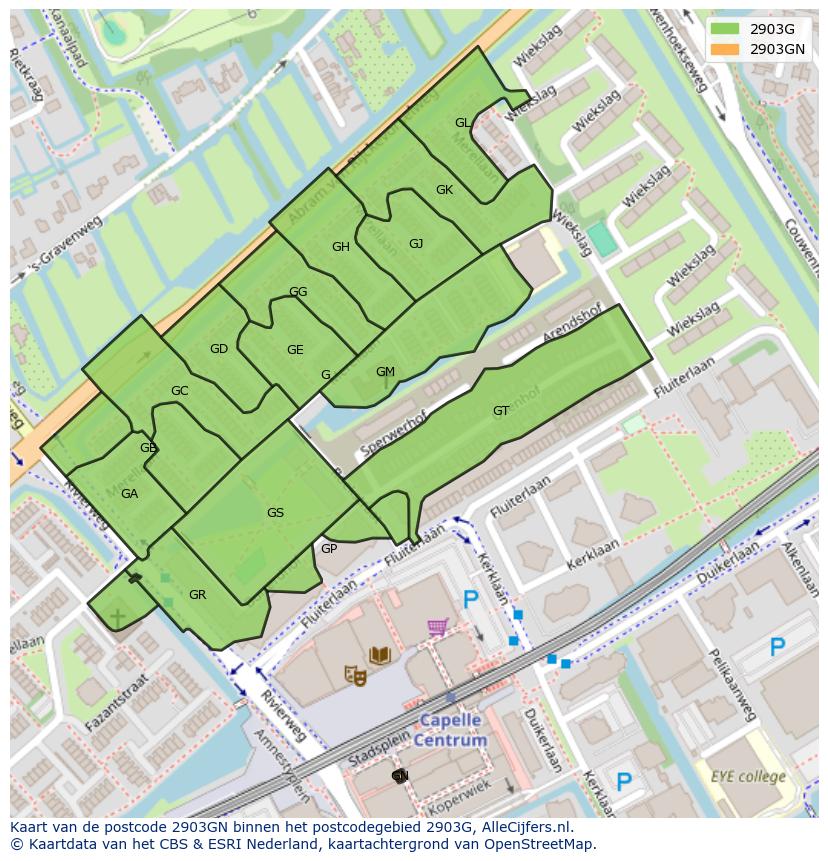 Afbeelding van het postcodegebied 2903 GN op de kaart.