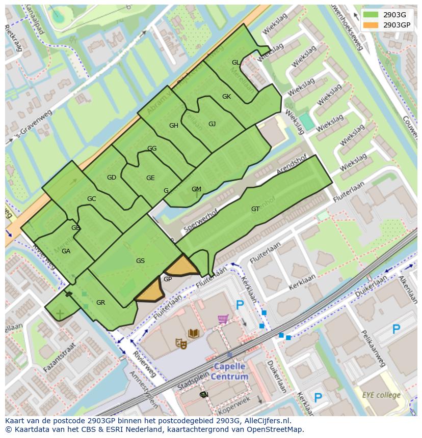 Afbeelding van het postcodegebied 2903 GP op de kaart.