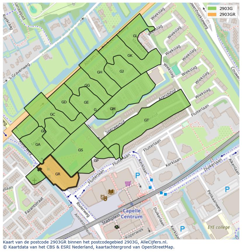 Afbeelding van het postcodegebied 2903 GR op de kaart.