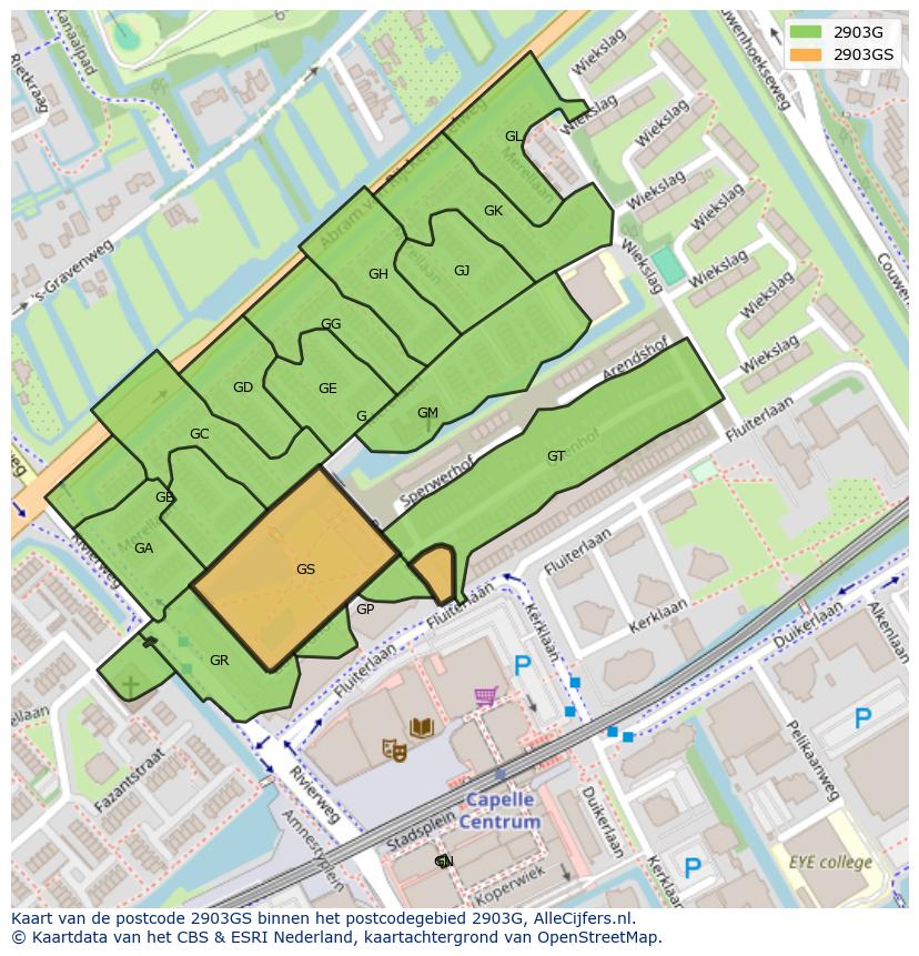 Afbeelding van het postcodegebied 2903 GS op de kaart.