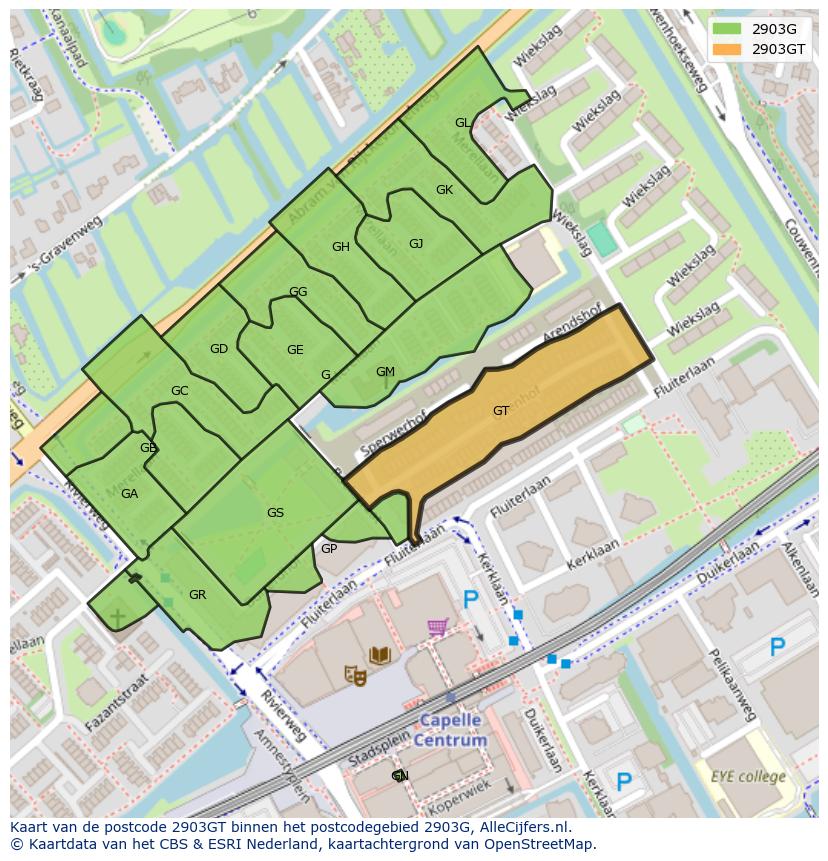 Afbeelding van het postcodegebied 2903 GT op de kaart.