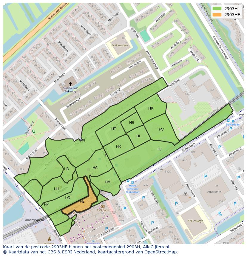 Afbeelding van het postcodegebied 2903 HE op de kaart.