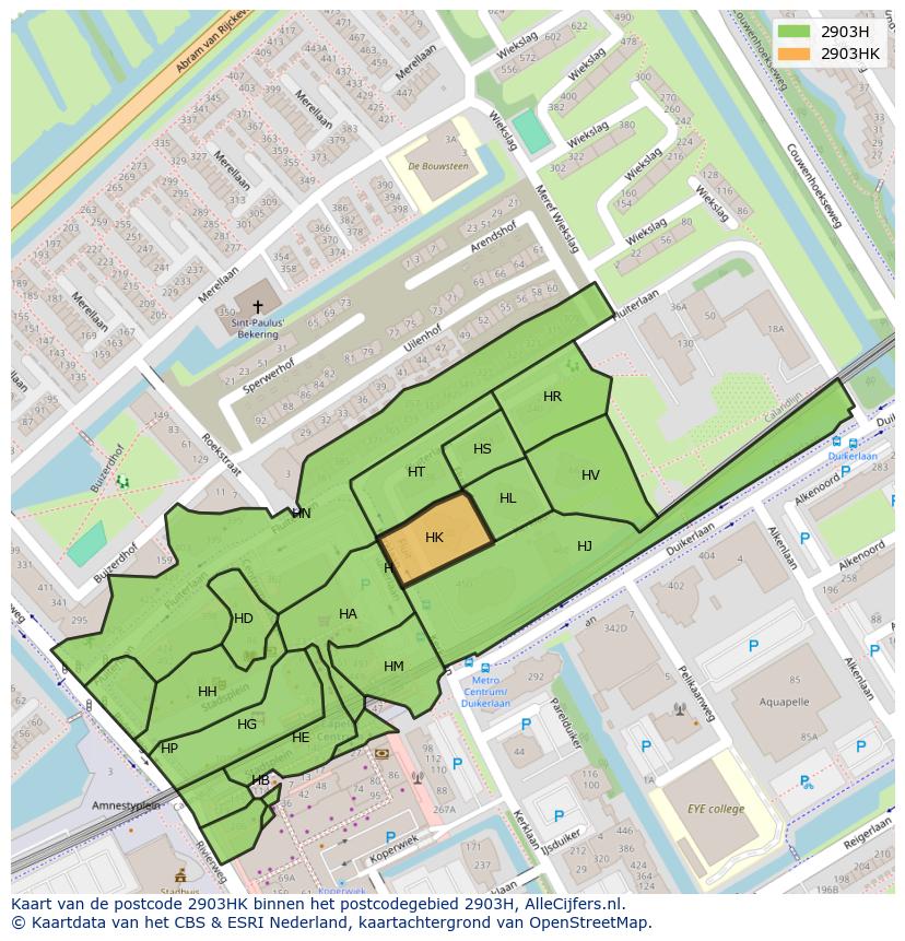 Afbeelding van het postcodegebied 2903 HK op de kaart.