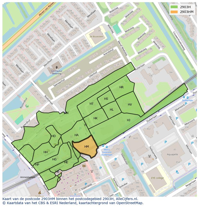 Afbeelding van het postcodegebied 2903 HM op de kaart.