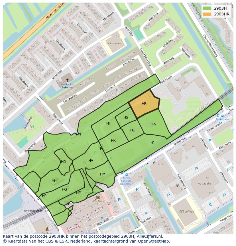 Afbeelding van het postcodegebied 2903 HR op de kaart.