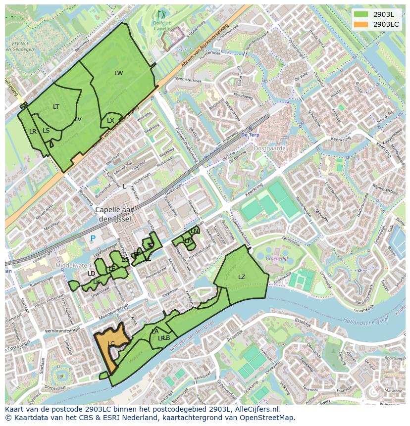 Afbeelding van het postcodegebied 2903 LC op de kaart.
