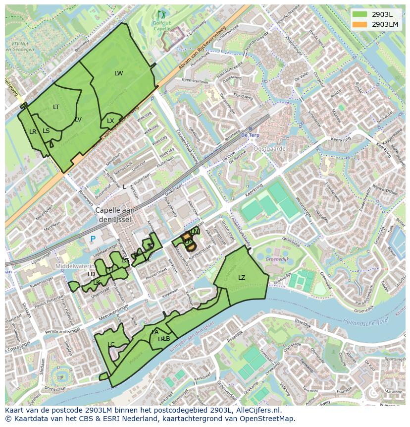 Afbeelding van het postcodegebied 2903 LM op de kaart.