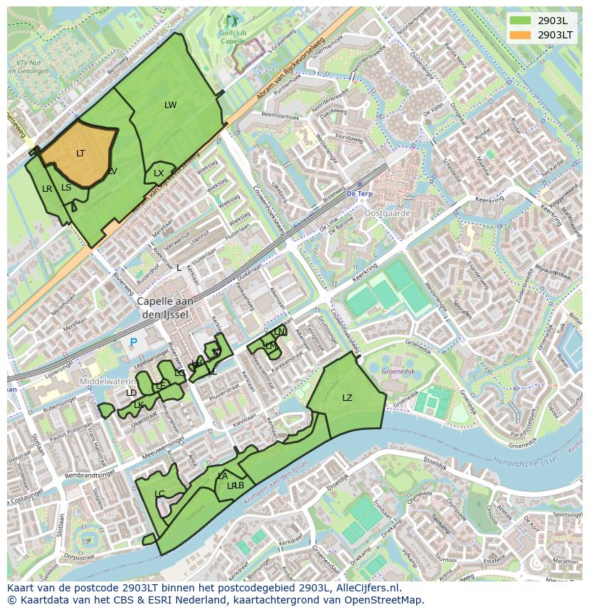 Afbeelding van het postcodegebied 2903 LT op de kaart.