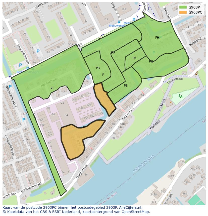 Afbeelding van het postcodegebied 2903 PC op de kaart.