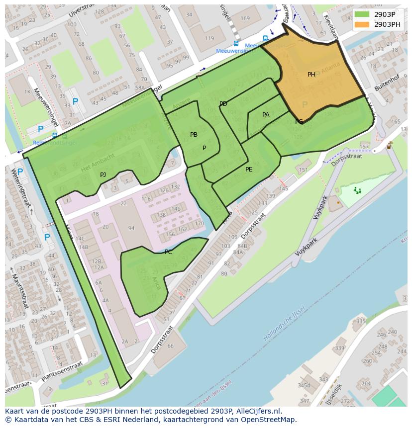 Afbeelding van het postcodegebied 2903 PH op de kaart.