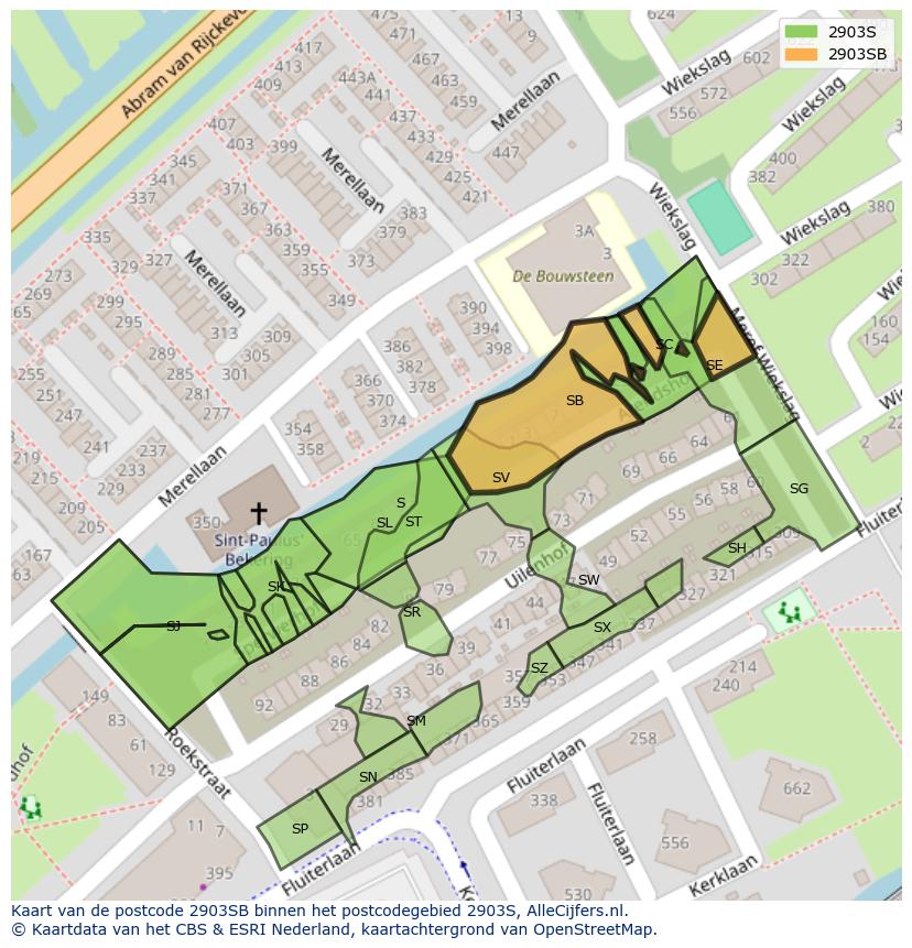 Afbeelding van het postcodegebied 2903 SB op de kaart.