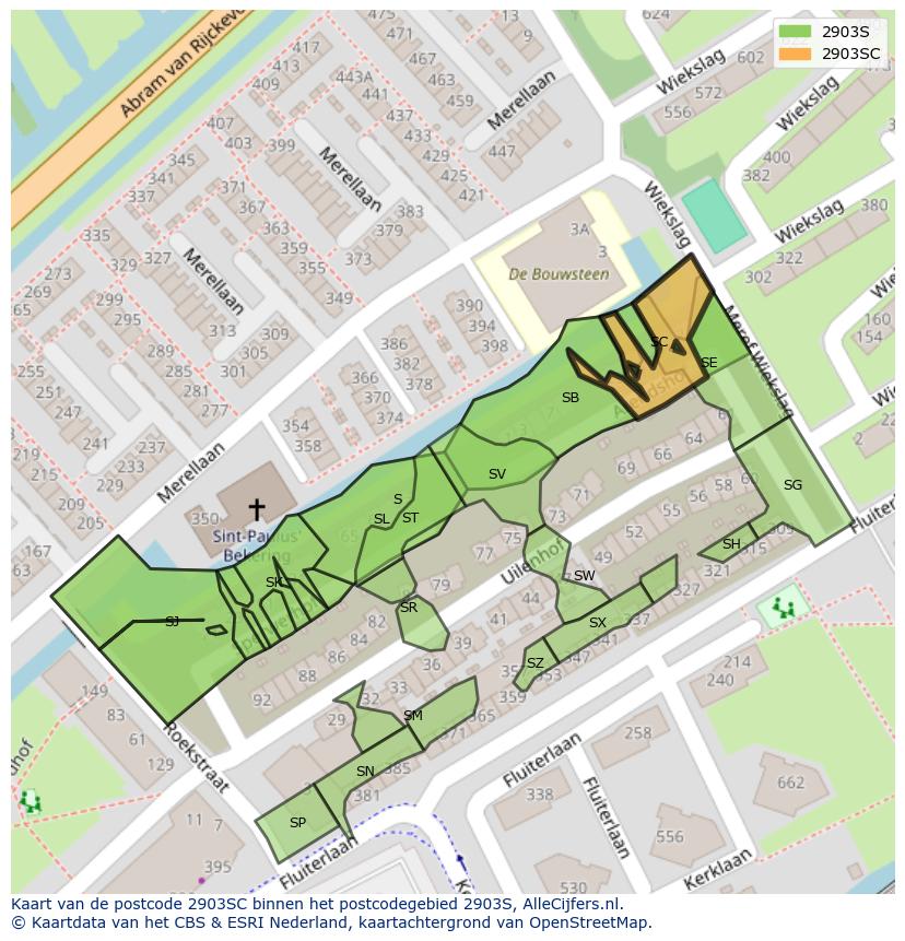 Afbeelding van het postcodegebied 2903 SC op de kaart.