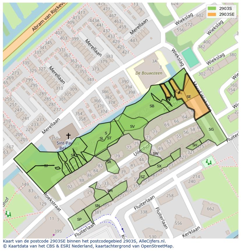 Afbeelding van het postcodegebied 2903 SE op de kaart.