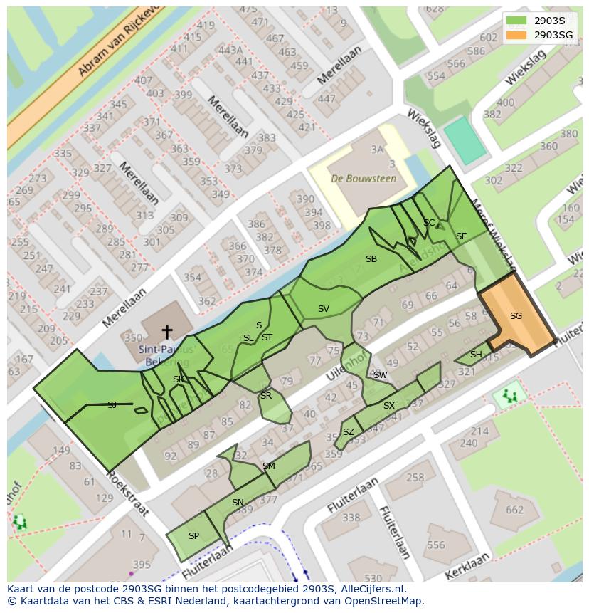 Afbeelding van het postcodegebied 2903 SG op de kaart.