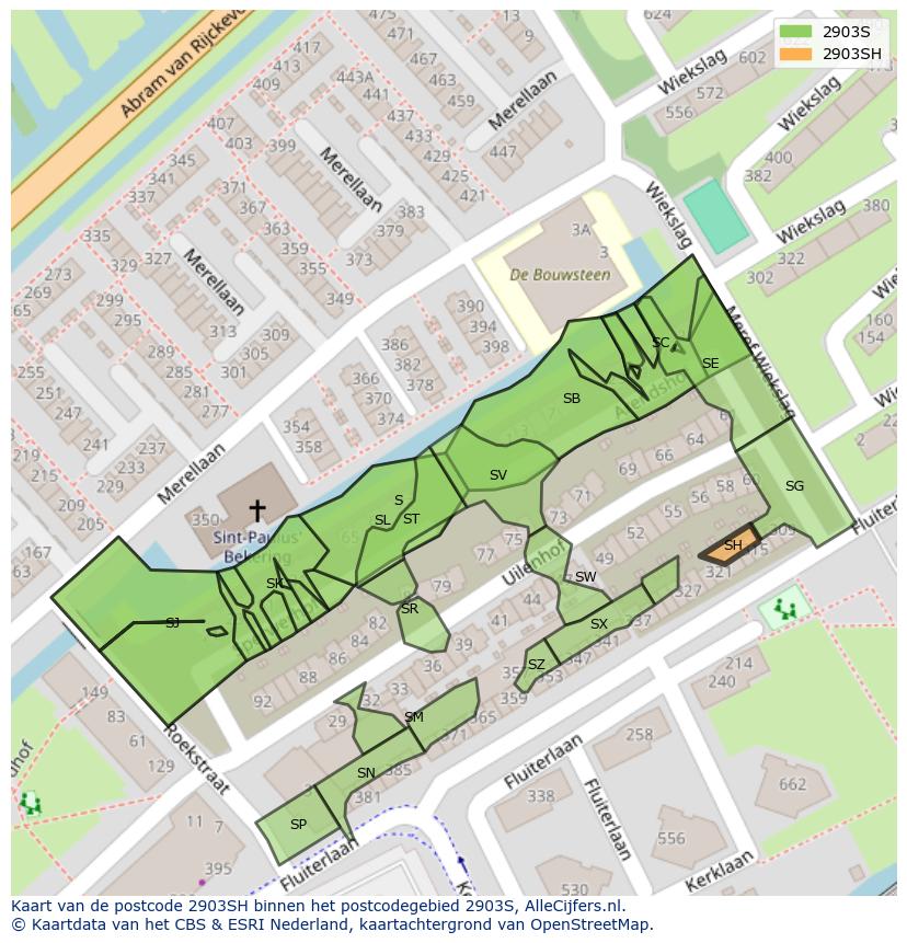 Afbeelding van het postcodegebied 2903 SH op de kaart.